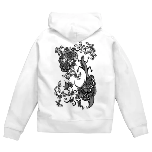 トカゲふらわー*モノクロ Zip Hoodie