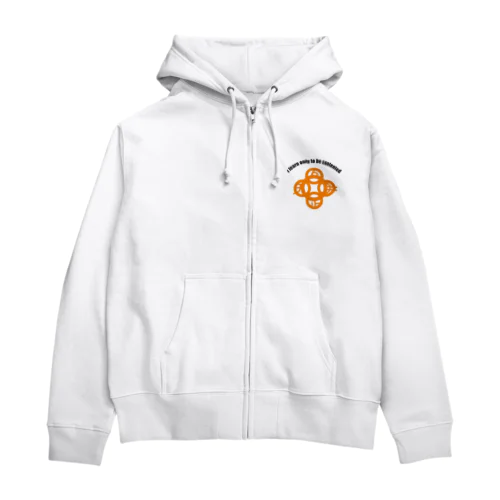 吾唯足りるを知るh.t.大アーチ・黒・英文字・橙 Zip Hoodie