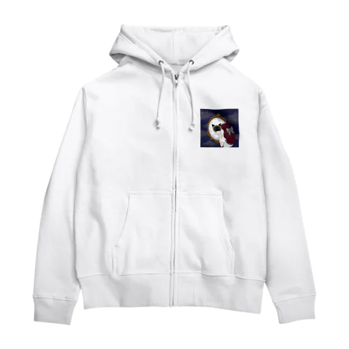 シャム猫娘「ボーダー」ジャケットイラスト 鏡越しのシャム猫 Zip Hoodie