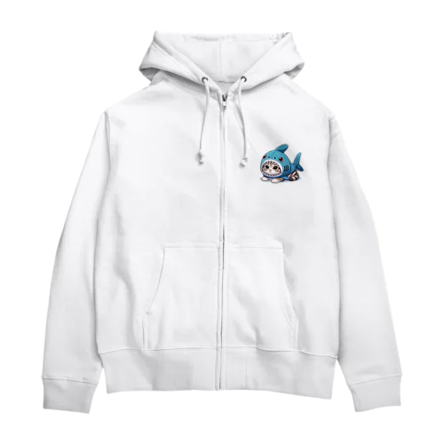 サメのフードを被った可愛らしい子猫 Zip Hoodie