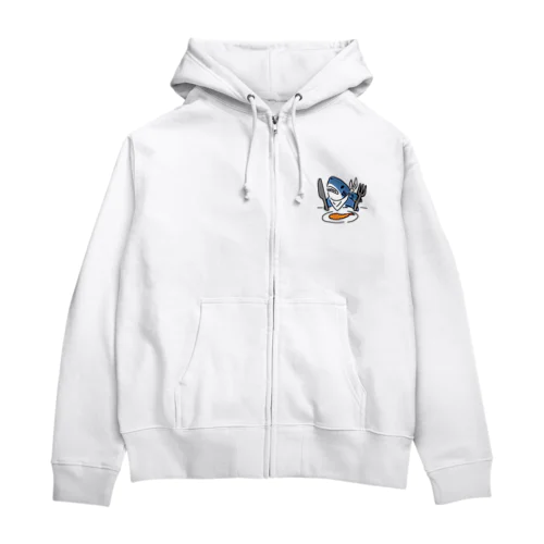 エビフライを食べようとするサメ Zip Hoodie